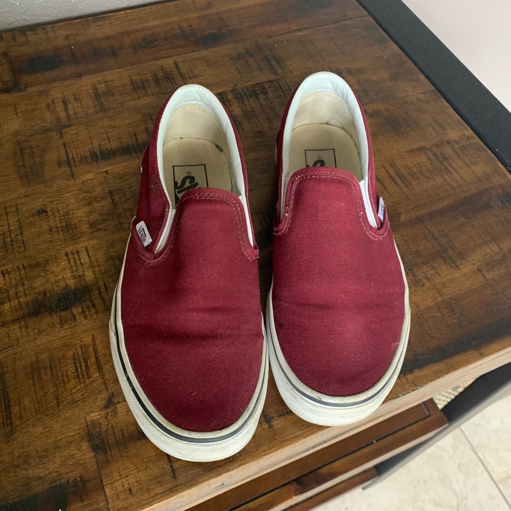 Burgundy slip on vans